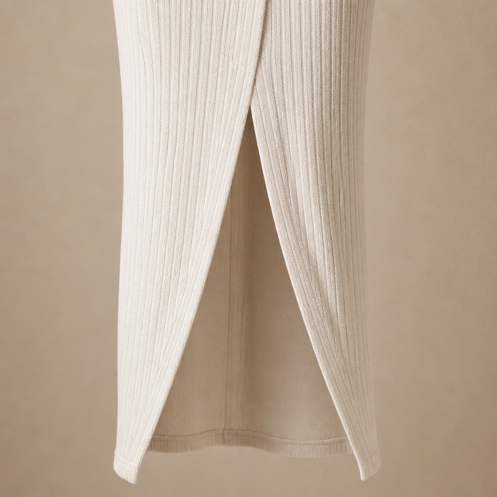 Velvenza – Ring-Pleated Asymmetrical Neck Bodycon Maxi Dress
