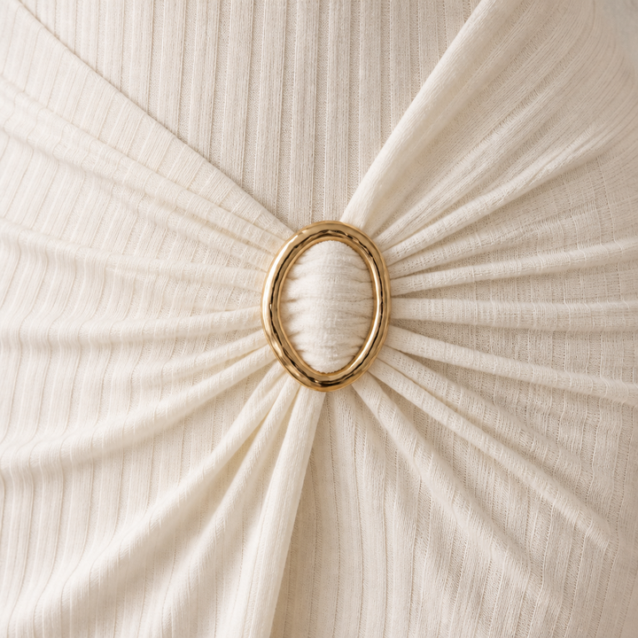 Velvenza – Ring-Pleated Asymmetrical Neck Bodycon Maxi Dress