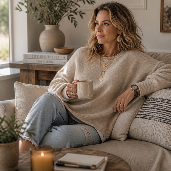 Wearbella – Drop-Shoulder Lantern Sleeve Chunky Knit Sweater