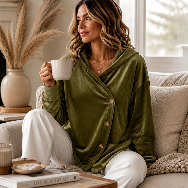 Velvenne – Asymmetric Button-Front Hoodie
