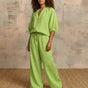 Veluna – Women's Linen Two-Piece Set with Gold Zip