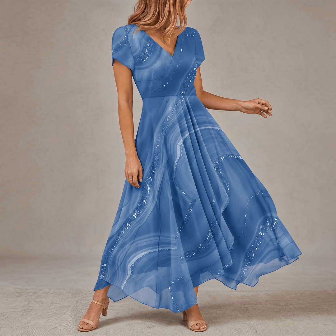 Osyla – Women's Flowing Marbled Midi Dress Dusty Blue