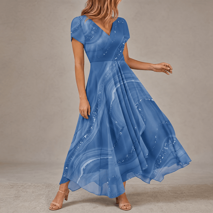 Osyla – Women's Flowing Marbled Midi Dress Dusty Blue