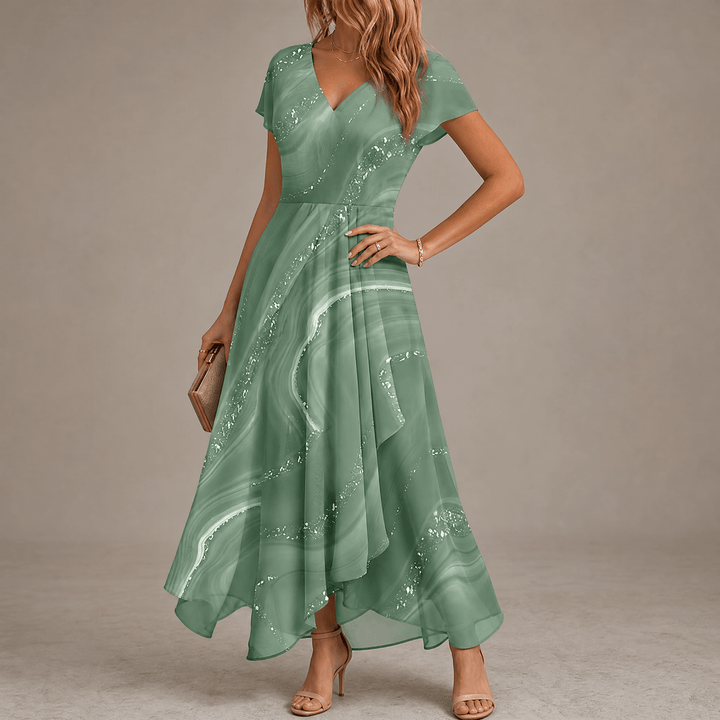 Osyla – Women's Flowing Marbled Midi Dress Sage Green