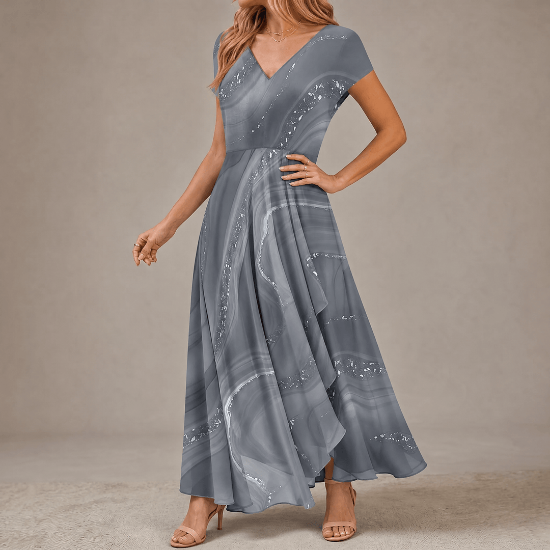 Osyla – Women's Flowing Marbled Midi Dress Soft Grey