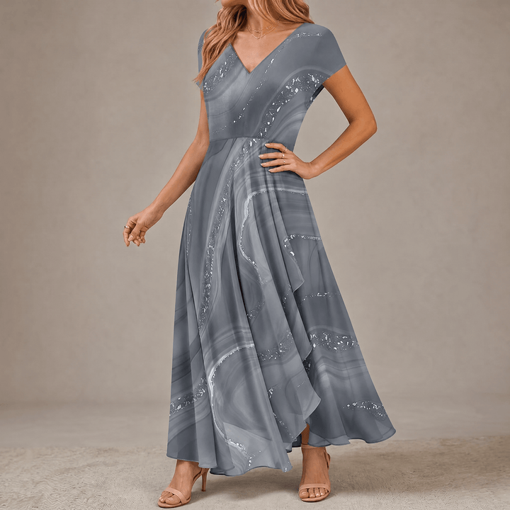 Osyla – Women's Flowing Marbled Midi Dress Soft Grey