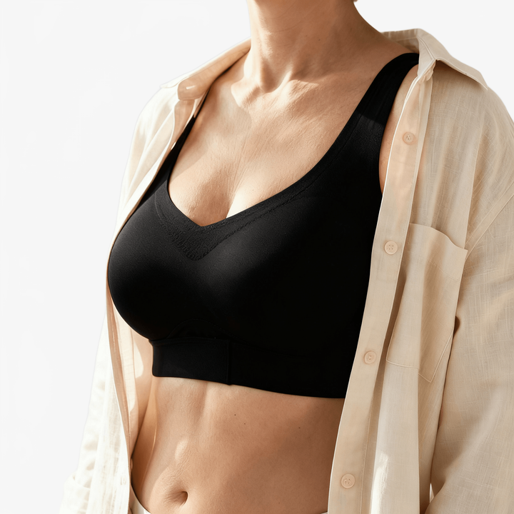 Veluna – Supportive X Back Wireless Lace Bra Black