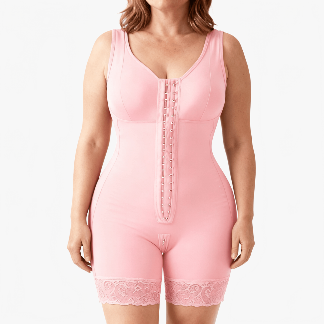 Curvella – Full Body Shaper Bodysuit with Built In Bra Pink