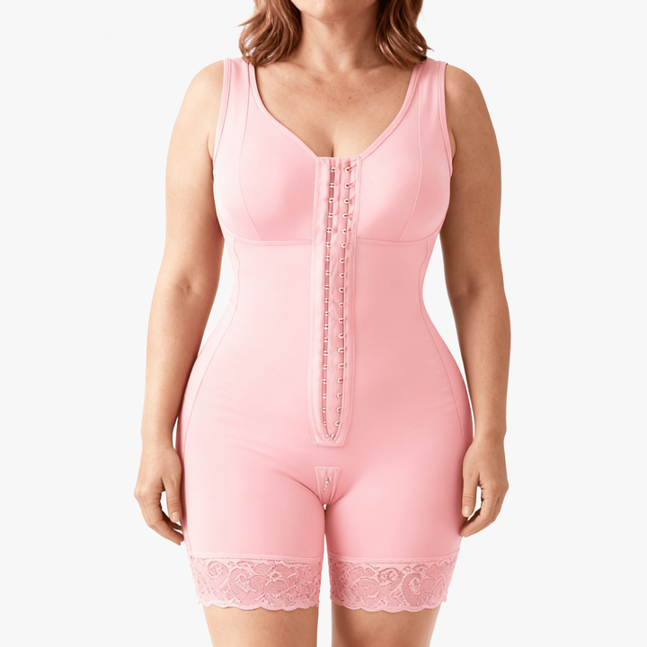 Curvella – Full Body Shaper Bodysuit with Built In Bra Pink