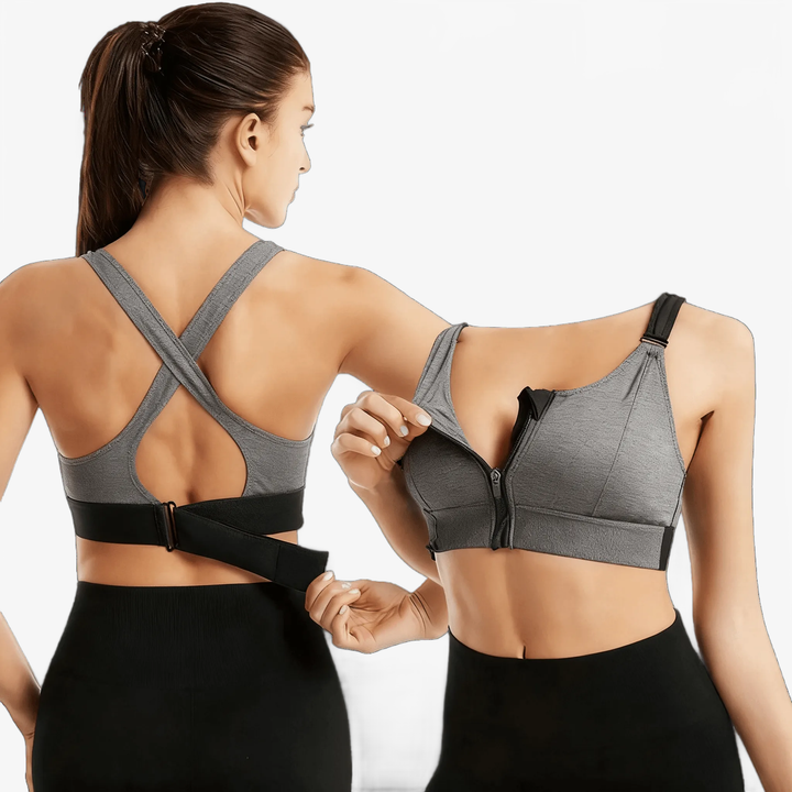 Zenvora – Supportive Anti-Shock Sports Bra Grey-Black