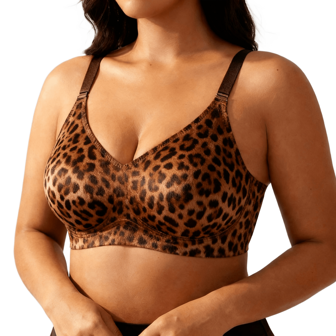 Veluna – Wireless Jelly Strip Bra for All Day Comfort Brown Leopard print