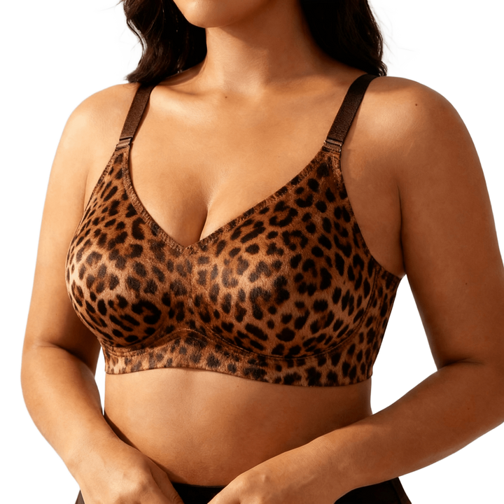 Veluna – Wireless Jelly Strip Bra for All Day Comfort Brown Leopard print