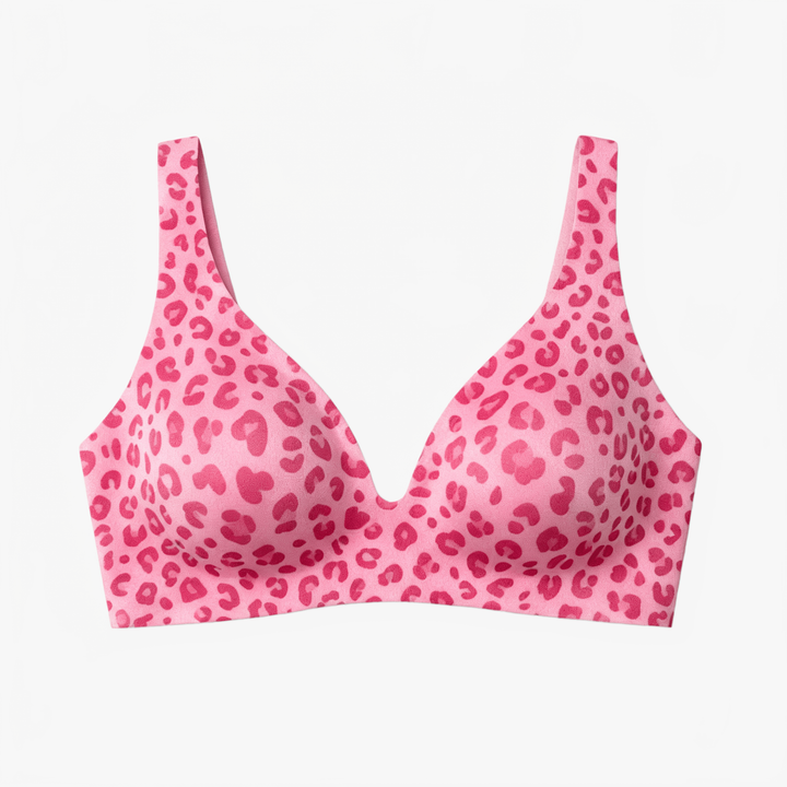 Veluna – Seamless Deep V Wireless Lift Bra Pink Leopard