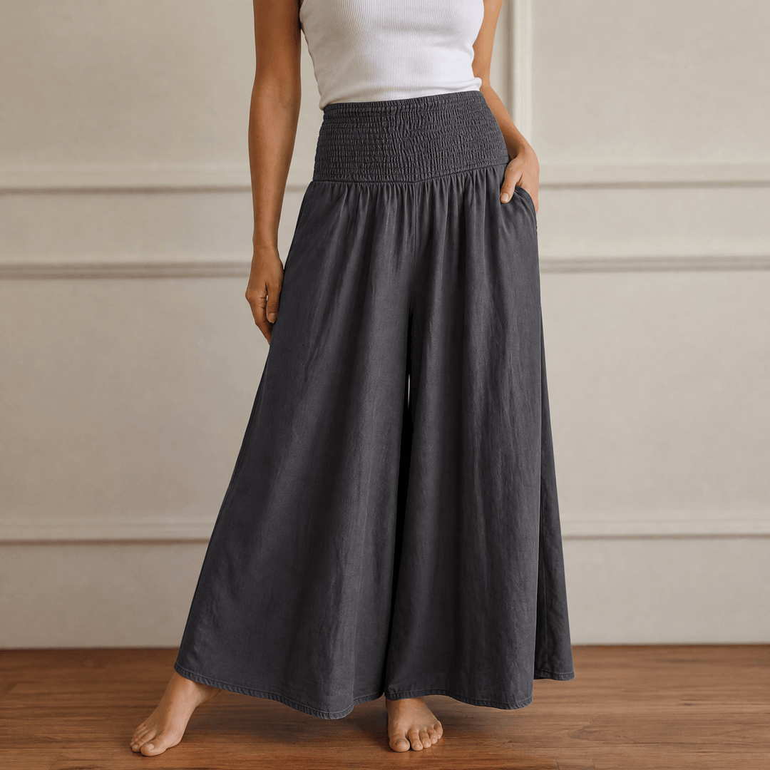 Palazza – Smocked Waist Wide Leg Palazzo Pants Charcoal Black / S