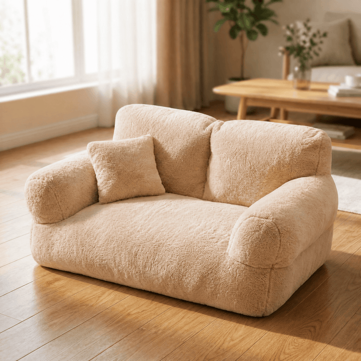 Pawluna – Plush Pet Sofa with Washable Cover Apricot Beige / M (21.7" × 15.0")