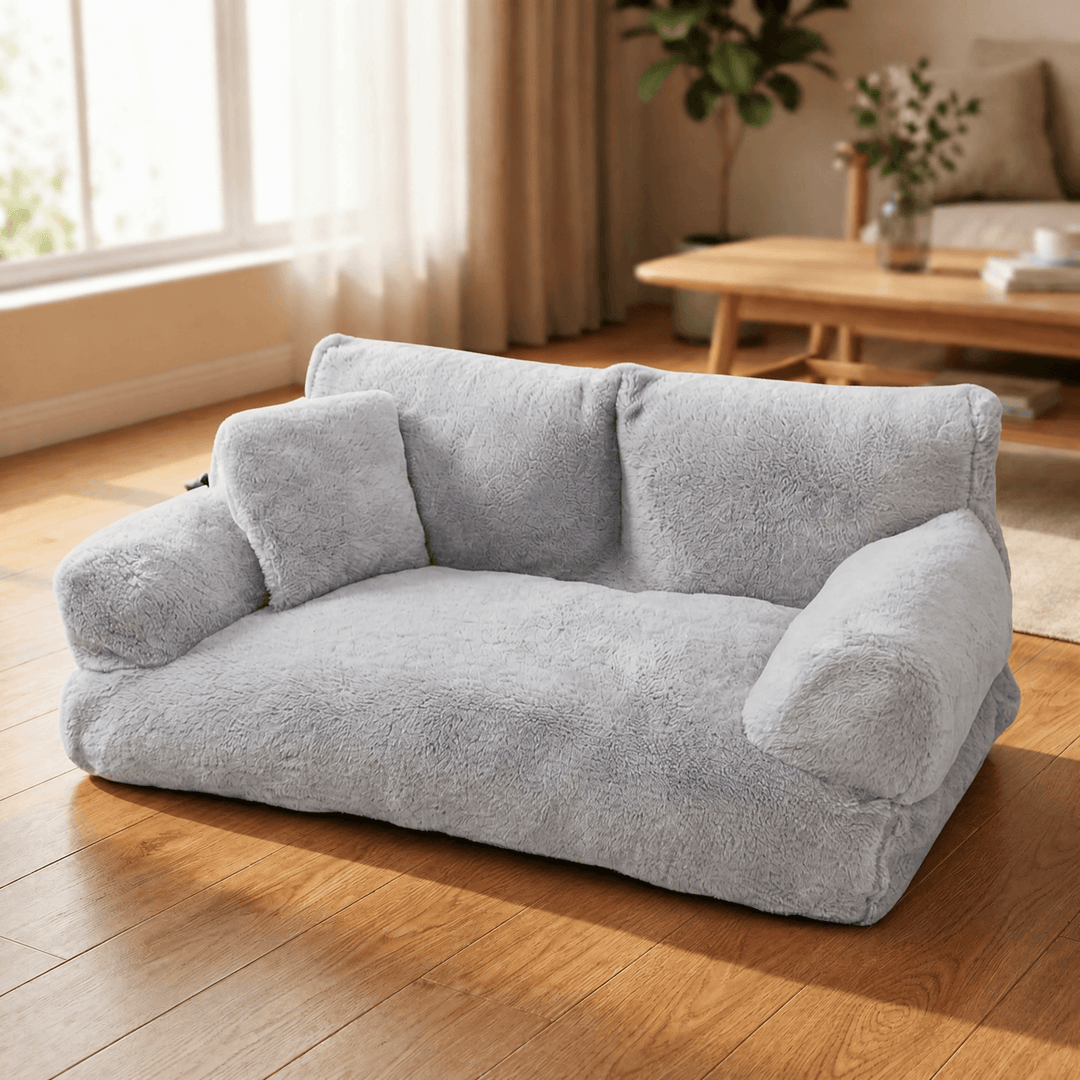 Pawluna – Plush Pet Sofa with Washable Cover Gray / M (21.7" × 15.0")