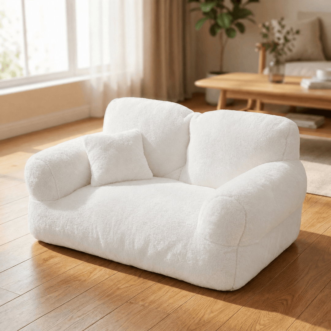 Pawluna – Plush Pet Sofa with Washable Cover White / M (21.7" × 15.0")
