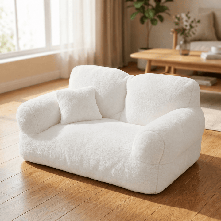 Pawluna – Plush Pet Sofa with Washable Cover White / M (21.7" × 15.0")