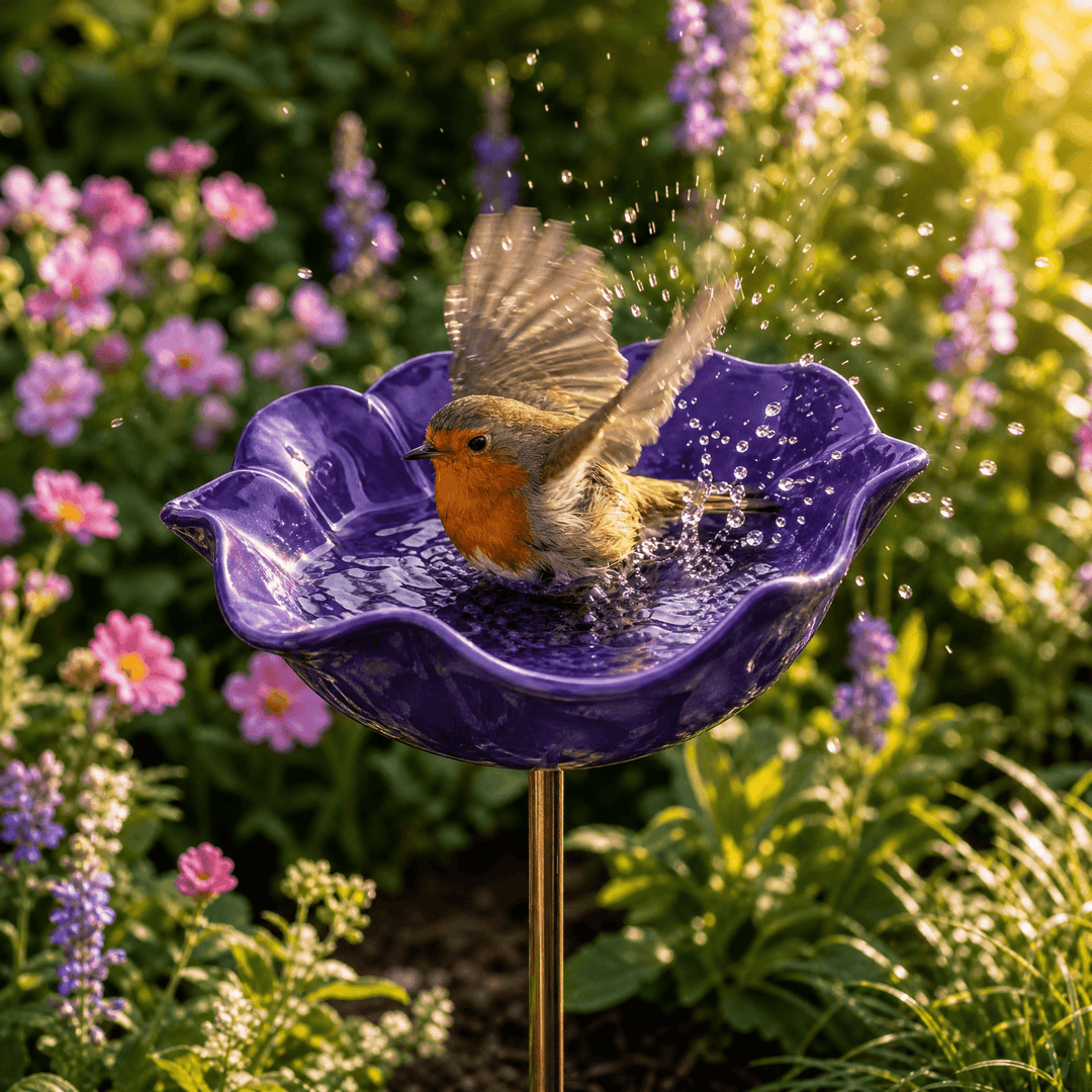 PetalHaven – Hand-Formed Poppy Bird Bath Garden Stake Purple