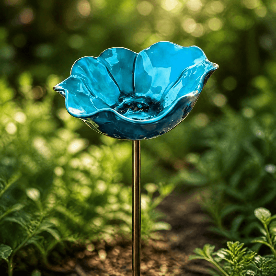 Petalune – Handcrafted Flower Bird Bath Garden Stake Blue