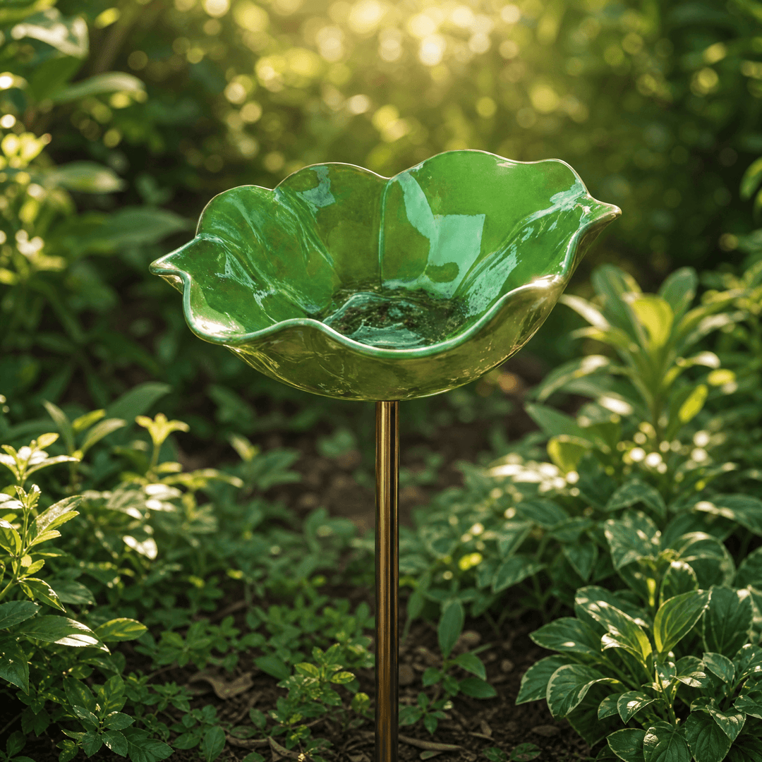 Petalune – Handcrafted Flower Bird Bath Garden Stake Green