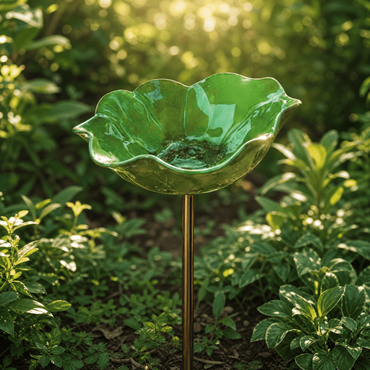 Petalune – Handcrafted Flower Bird Bath Garden Stake Green