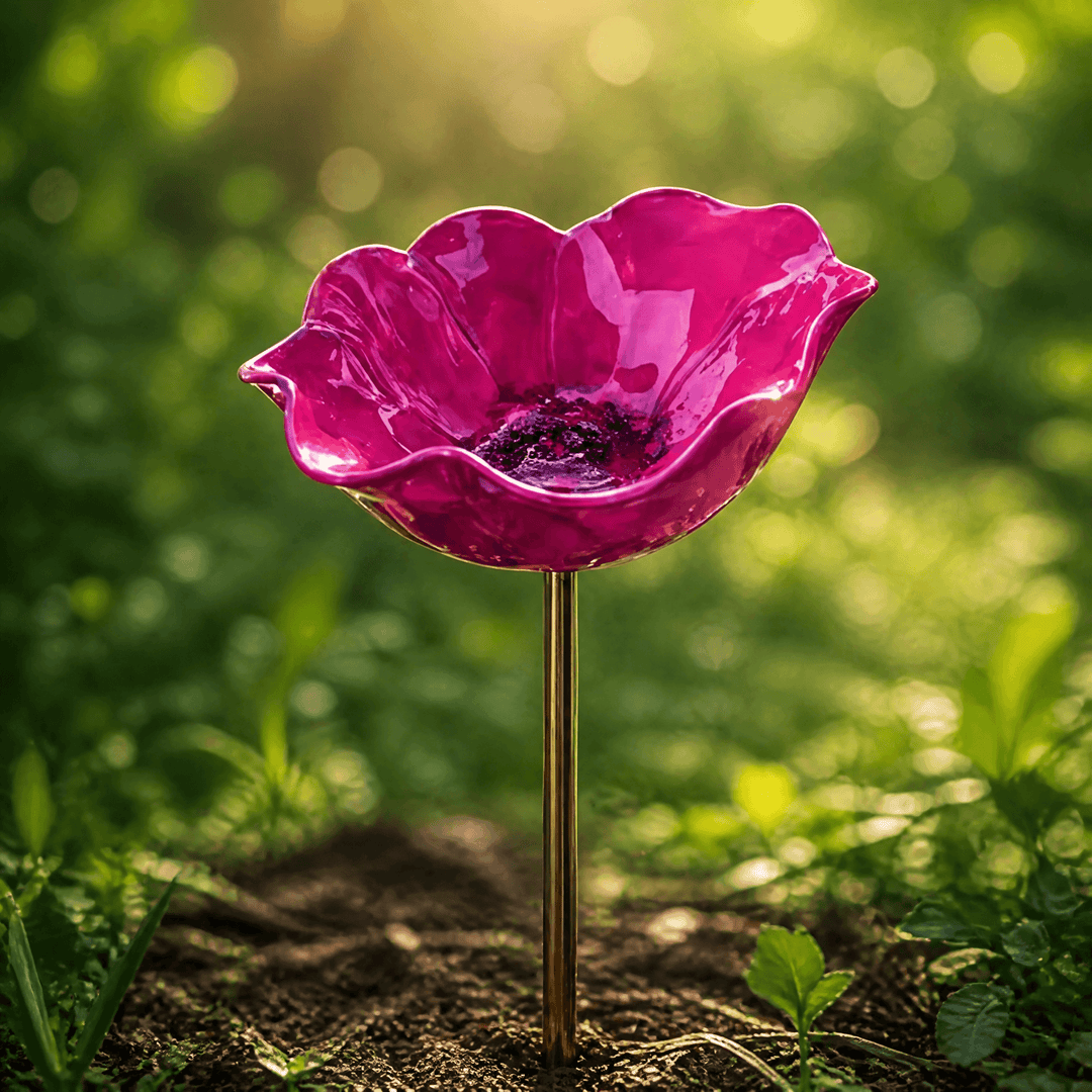 Petalune – Handcrafted Flower Bird Bath Garden Stake Pink