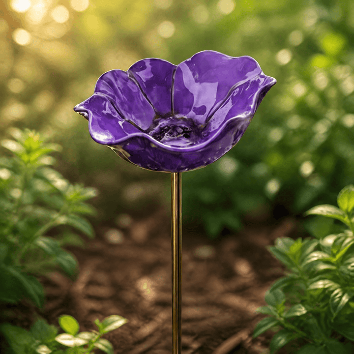 Petalune – Handcrafted Flower Bird Bath Garden Stake Purple