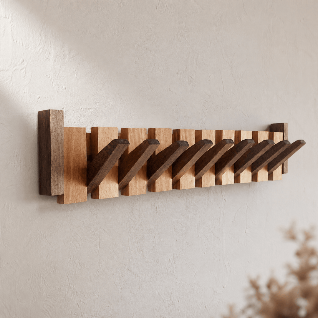 Pianello – Contoured Wood Wall Hanger with Fold-Down Hooks Multi Color / 8 Hooks