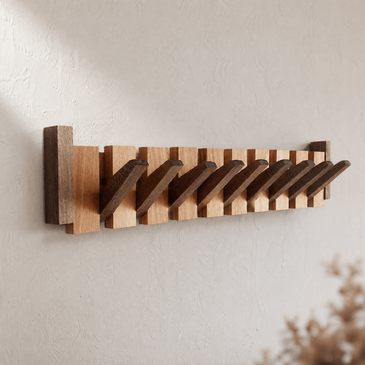 Pianello – Contoured Wood Wall Hanger with Fold-Down Hooks Multi Color / 8 Hooks