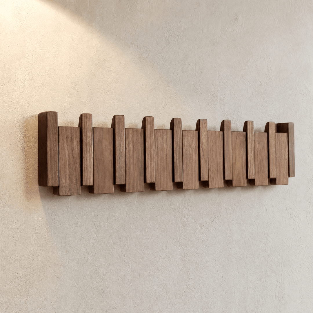 Pianello – Contoured Wood Wall Hanger with Fold-Down Hooks Walnut Wood / 8 Hooks