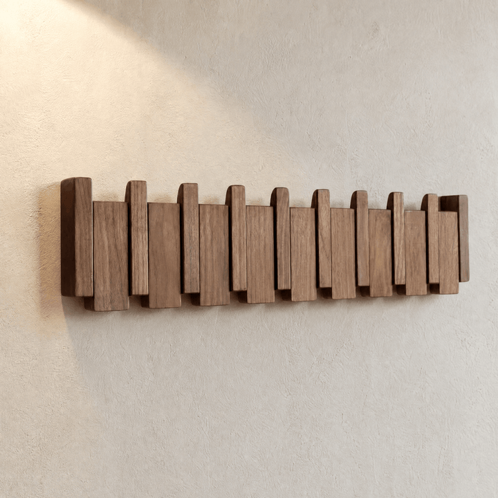 Pianello – Contoured Wood Wall Hanger with Fold-Down Hooks Walnut Wood / 8 Hooks