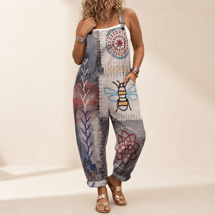 QueenBee – Women's Artisan Print Plus-Size Overall Gray Bee