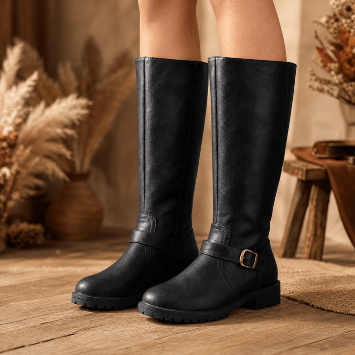 Ridella - Knee High Riding Boots with Buckle Detail Black / 5