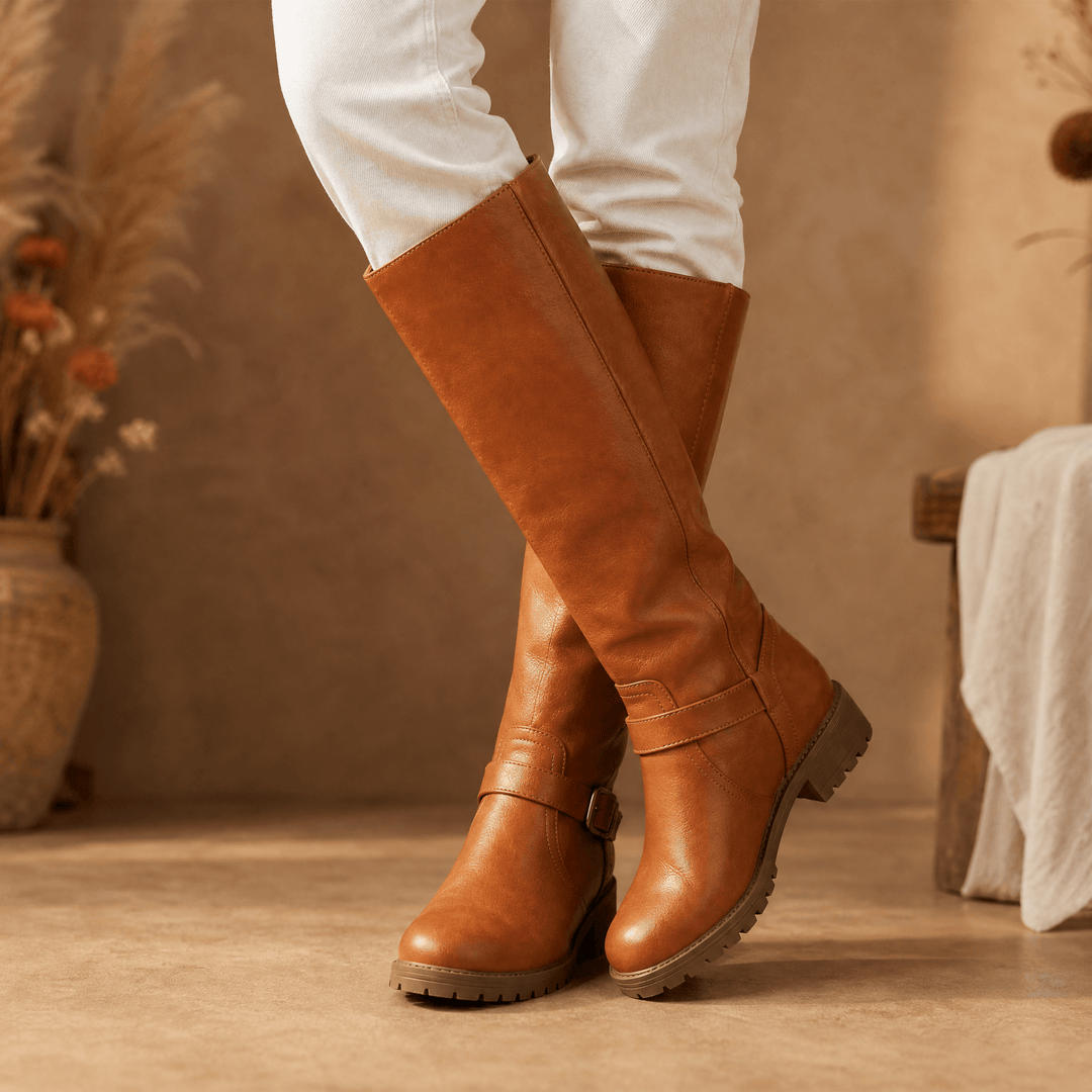 Ridella - Knee High Riding Boots with Buckle Detail Tan / 5