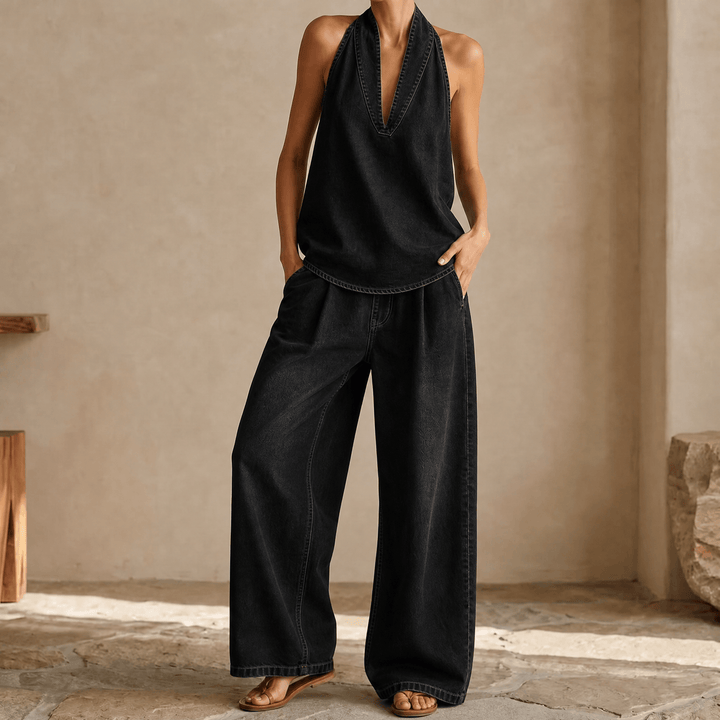 Rivella – Washed Denim Two Piece Summer Set Black / S