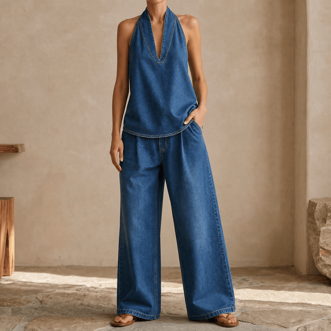 Rivella – Washed Denim Two Piece Summer Set Blue / S