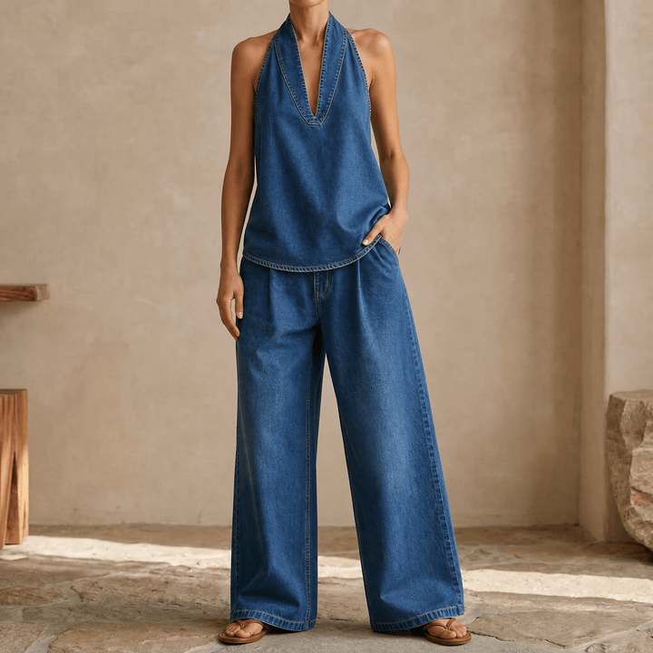 Rivella – Washed Denim Two Piece Summer Set Blue / S