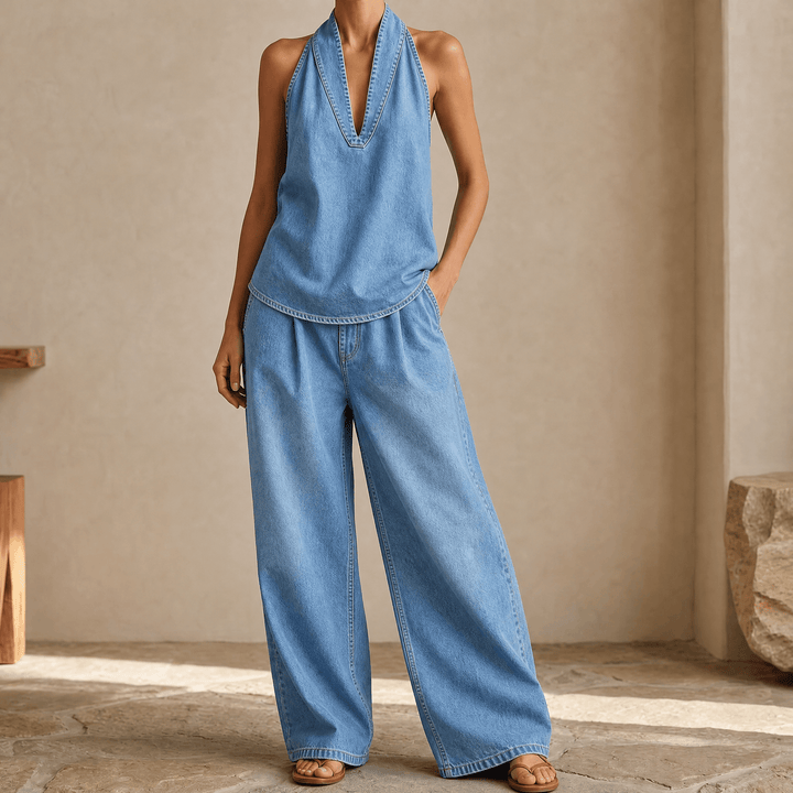 Rivella – Washed Denim Two Piece Summer Set Light Blue / S