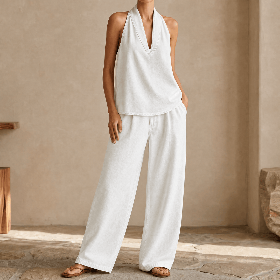 Rivella – Washed Denim Two Piece Summer Set White / S