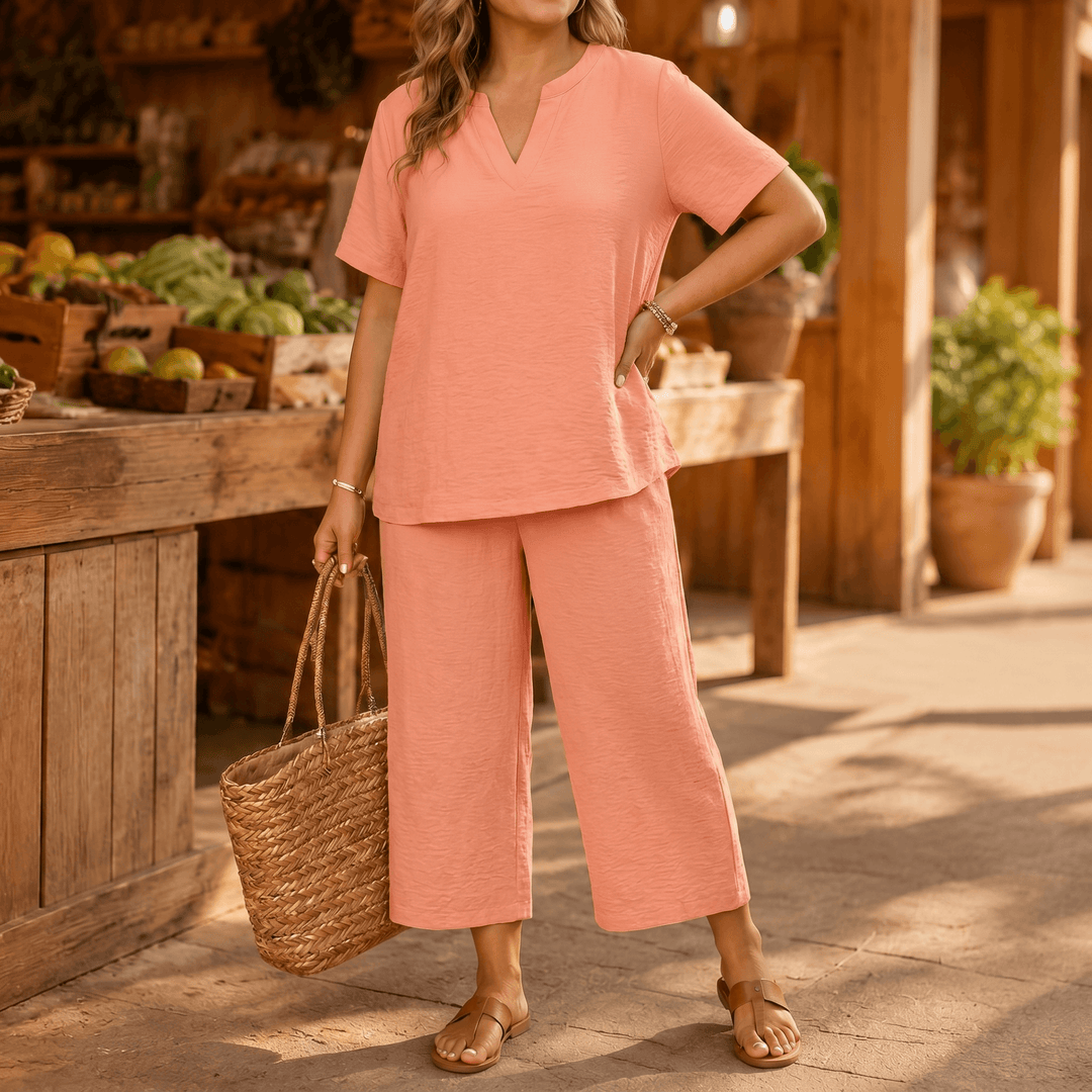 Rivelle – Women's Relaxed Plus-Size Two-Piece Set Coral Pink /