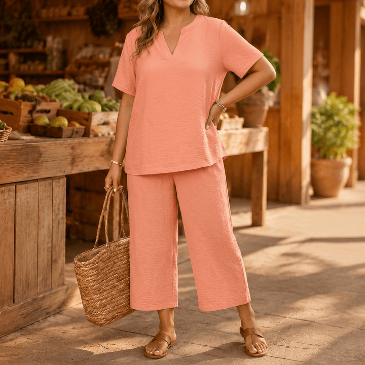 Rivelle – Women's Relaxed Plus-Size Two-Piece Set Coral Pink /