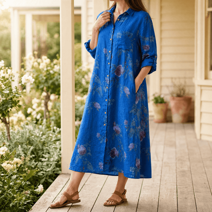 Rosalie – Floral Shirt Dress Denim Blue