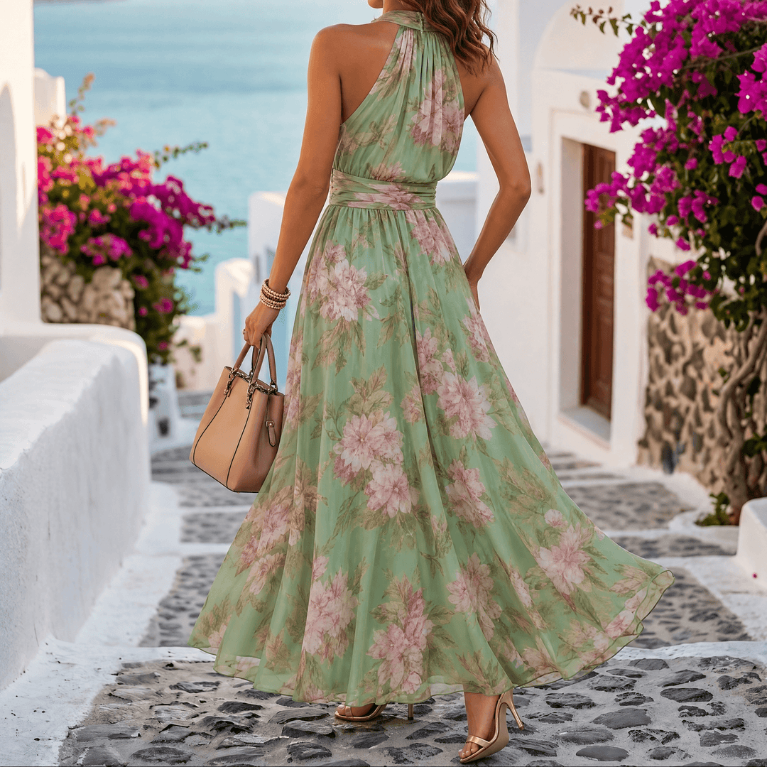 Rosalie – Women's Flowy Sage Floral Summer Maxi XS