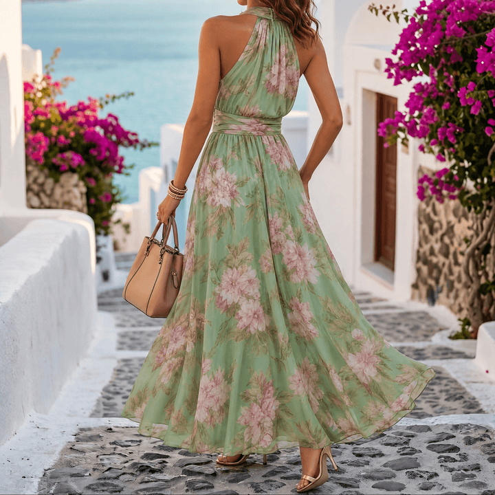Rosalie – Women's Flowy Sage Floral Summer Maxi XS