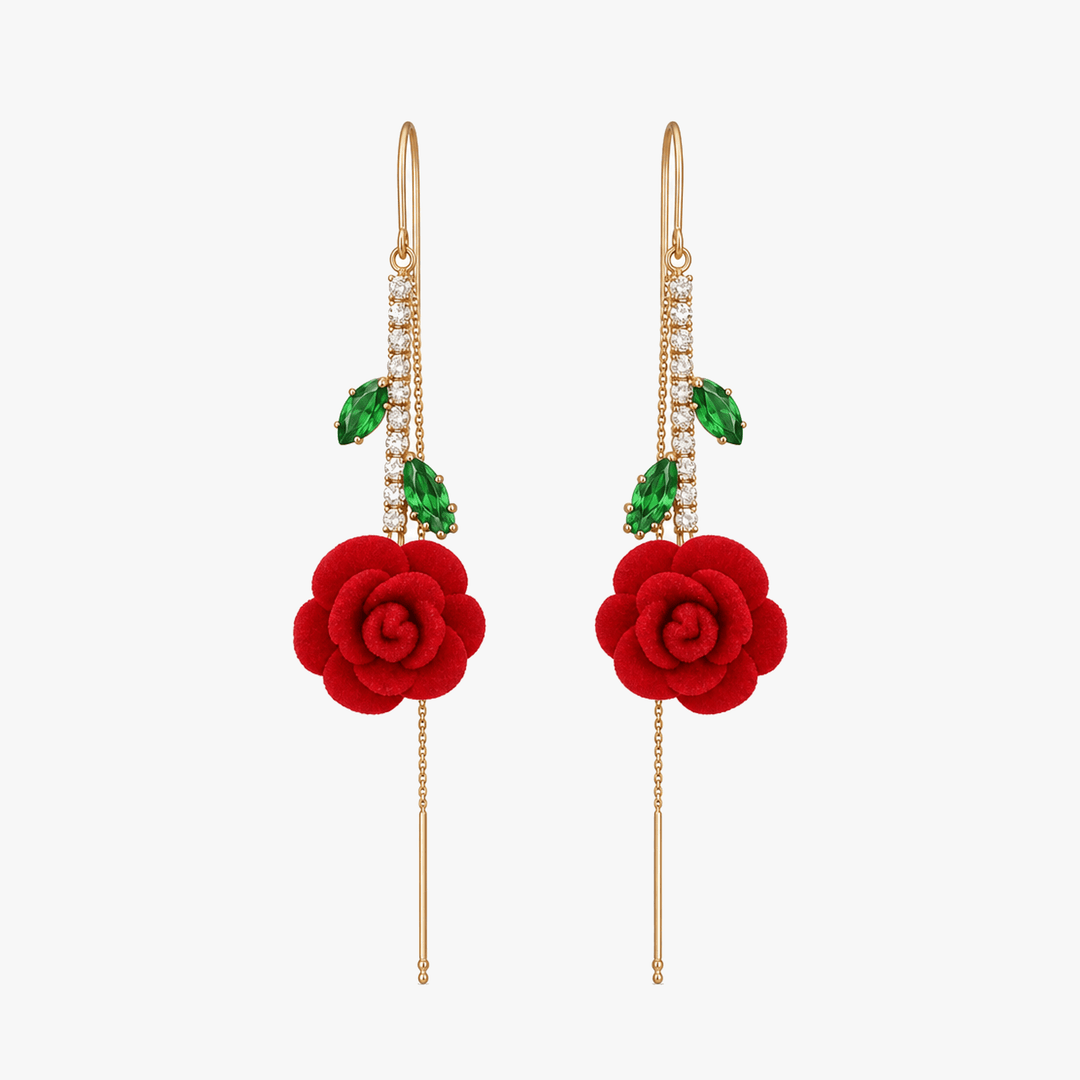 Roselyn – Romantic Rose and Emerald Earrings