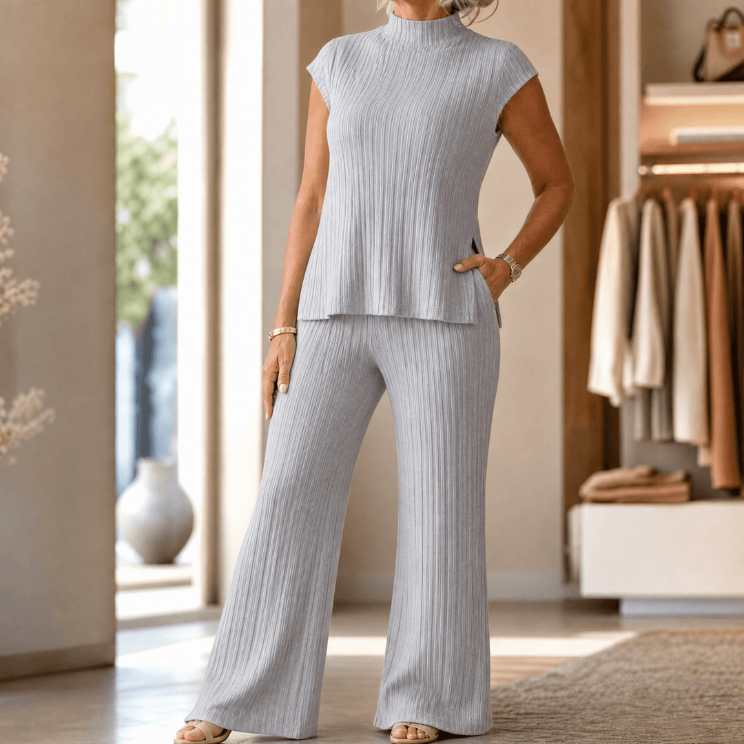 Selmira – Women's Ribbed Knit Two-Piece Set Grey Heather / S