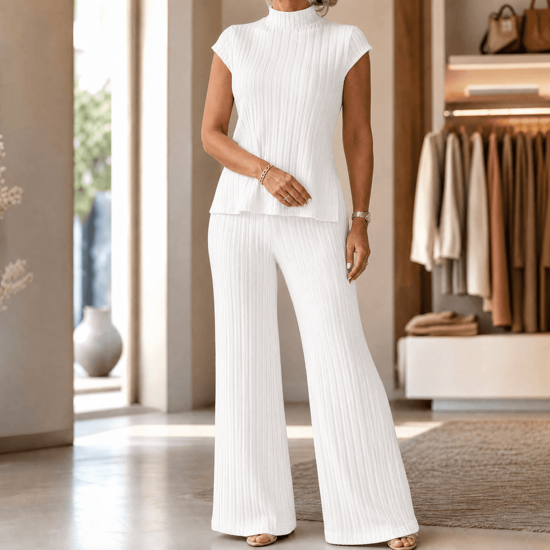 Selmira – Women's Ribbed Knit Two-Piece Set White / S