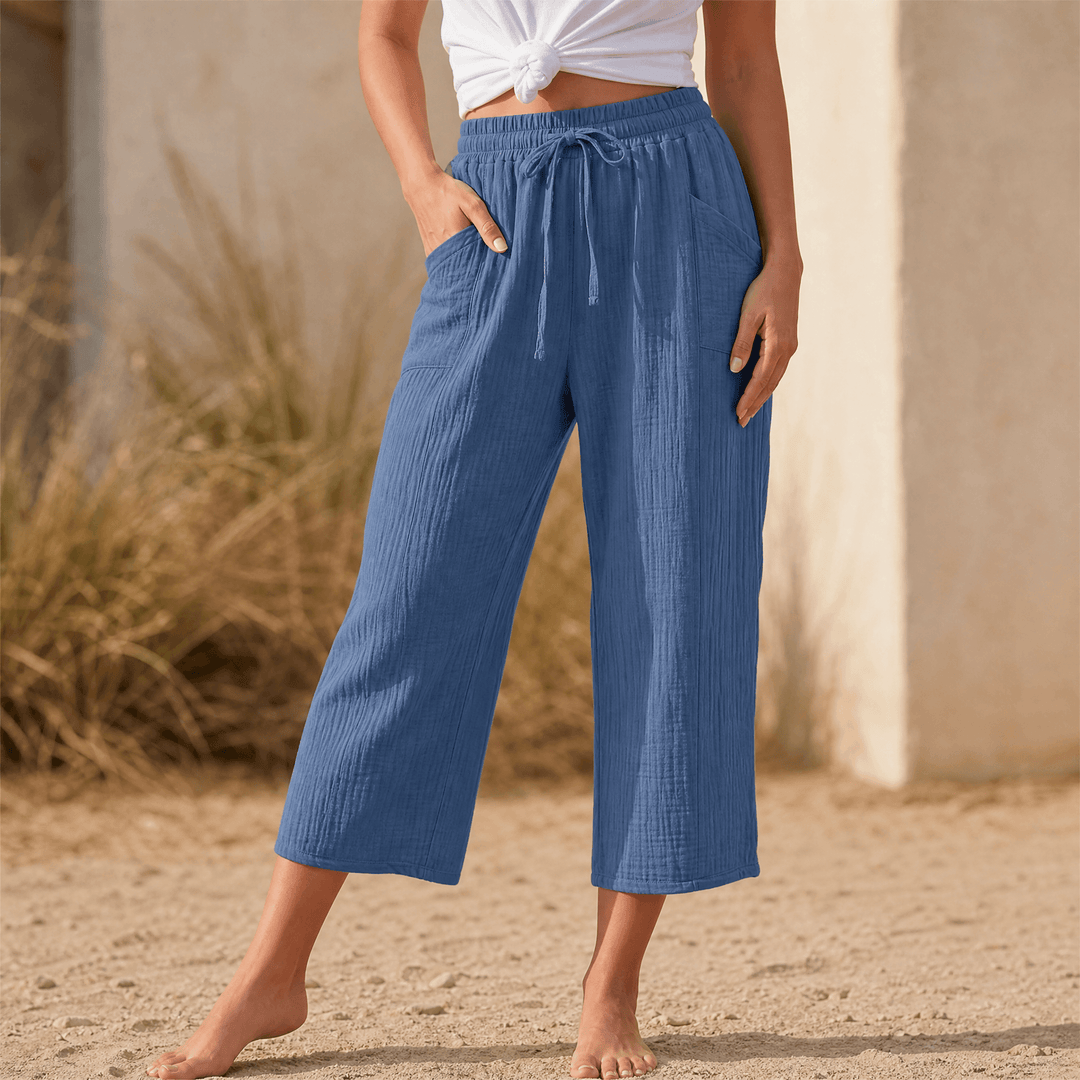 Selora – Women's Crinkle Capri Pants Blue