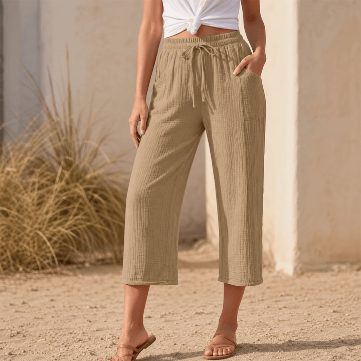 Selora – Women's Crinkle Capri Pants Khaki